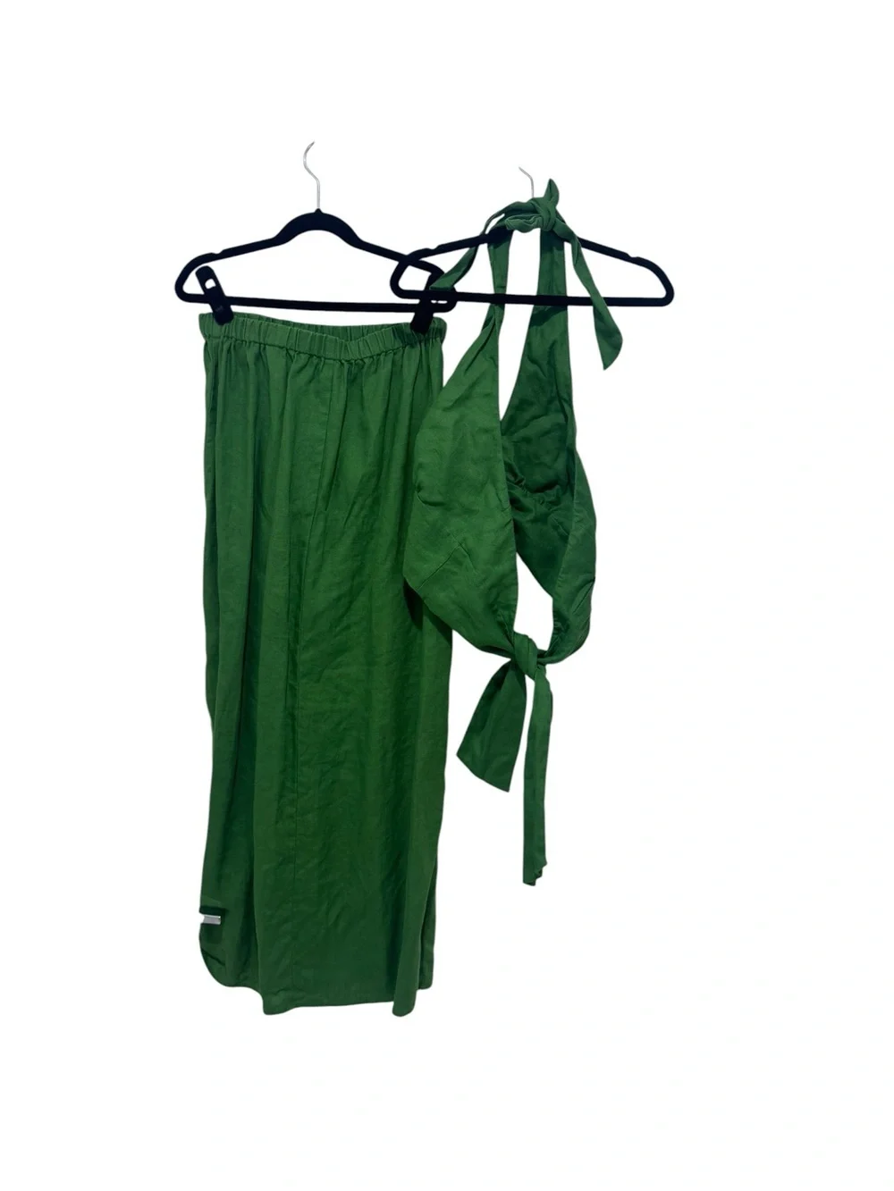 Reformation Kelly Green Linen Tulin Top & Skirt Set, Size 8 Top / Size 4 Skirt